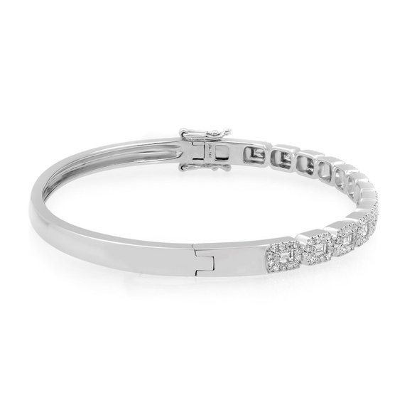 Rachel Koen Baguette Round Cut Diamond Bangle 14K White Gold 0.86Cttw - Picture 6 of 7